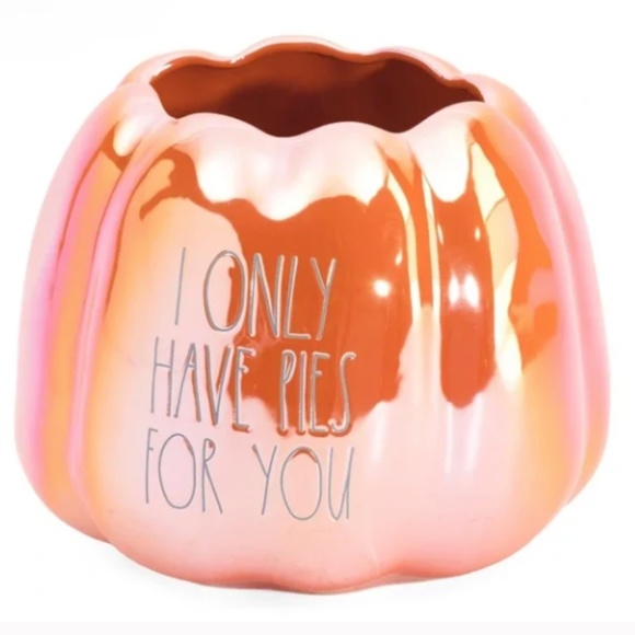 NIB RAE DUNN "I ONLY HAVE PIES FOR YOU" IRIDESCENT ORANGE PUMPKIN PLANTER 7" - Picture 1 of 3